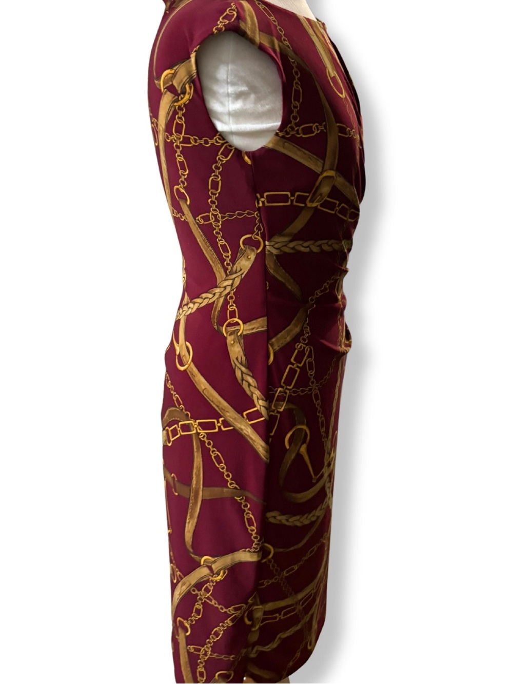 Lauren Ralph Lauren Equestrian Chain Print Faux Wrap Dress Size 4 Burgundy - Picture 6 of 11